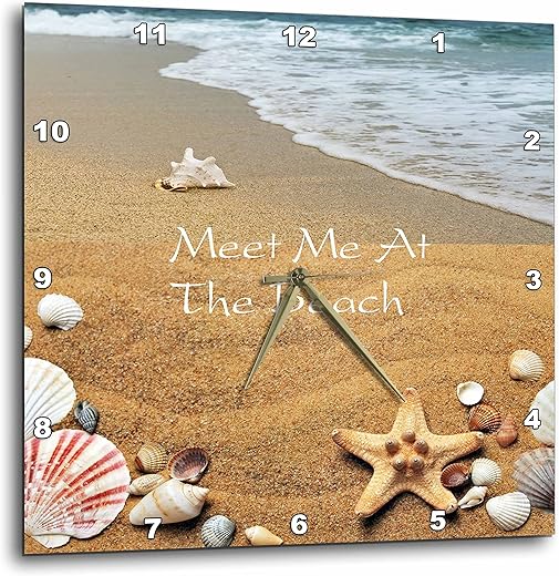 3dRose Image of Florida Beach with Starfish and Message 15 by 15 inches, 15x15 Wall Clocks, Clear