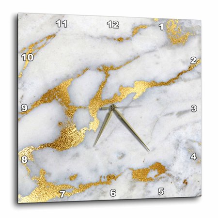 3dRose Image of Luxury Gray Gold Gem Stone Marble Glitter Metallic Faux Print - Wall Clock, 15 by 15-Inches