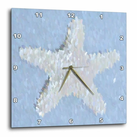 3dRose Ocean Star- Pastel Blue and White Starfish- Beach Themed Art - Wall Clock, 13 by 13-inch