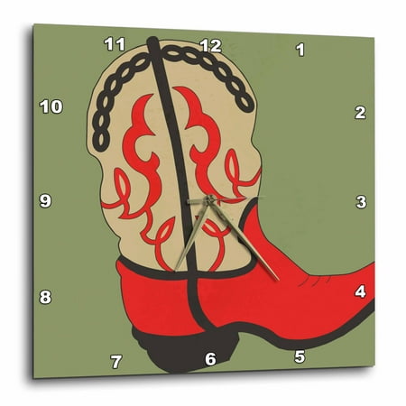 3dRose Red Cowboy Boot - Wall Clock, 10 by 10-inch