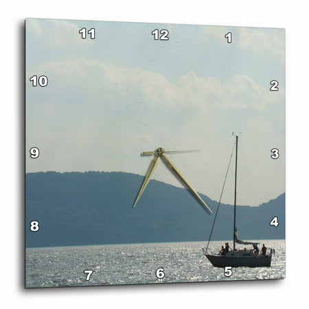 3dRose Sailboat Hudson River - Wall Clock, 10 by 10-inch