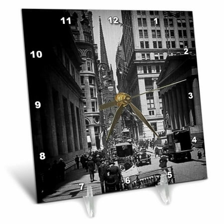 3dRose Sub Treasury Old Trinity Church Wall Street New York City Glass Slide, Desk Clock, 6 by 6-inch