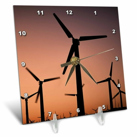 3dRose USA, California, Palm Springs, wind turbines at sunset - Desk Clock, 6 by 6-inch