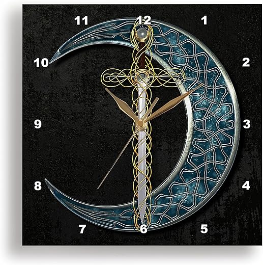 3dRose Wall Clock Silent - 13 inch - A Celtic Moon with a Fantasy Sword. - Creative Studios – Celtic Knot