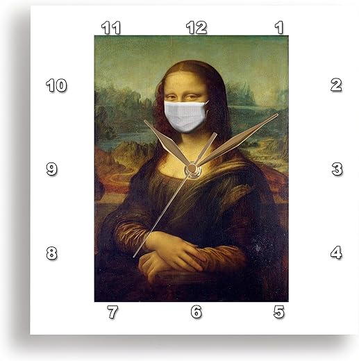 3dRose Wall Clock Silent - 13 inch - Image of Famous Mona Lisa with A Mask On - Lens Art by Florene - Current Events