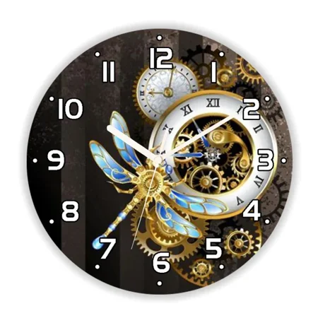 3D Vintage Steampunk Clocks and Gears Wall Clock for Living Room Antique Industrial Large Round Watch Bedroom Kitchen r