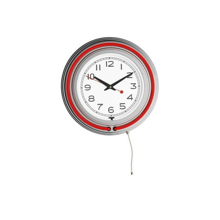 3 in. x 14 in. Red Double Ring Neon Clock