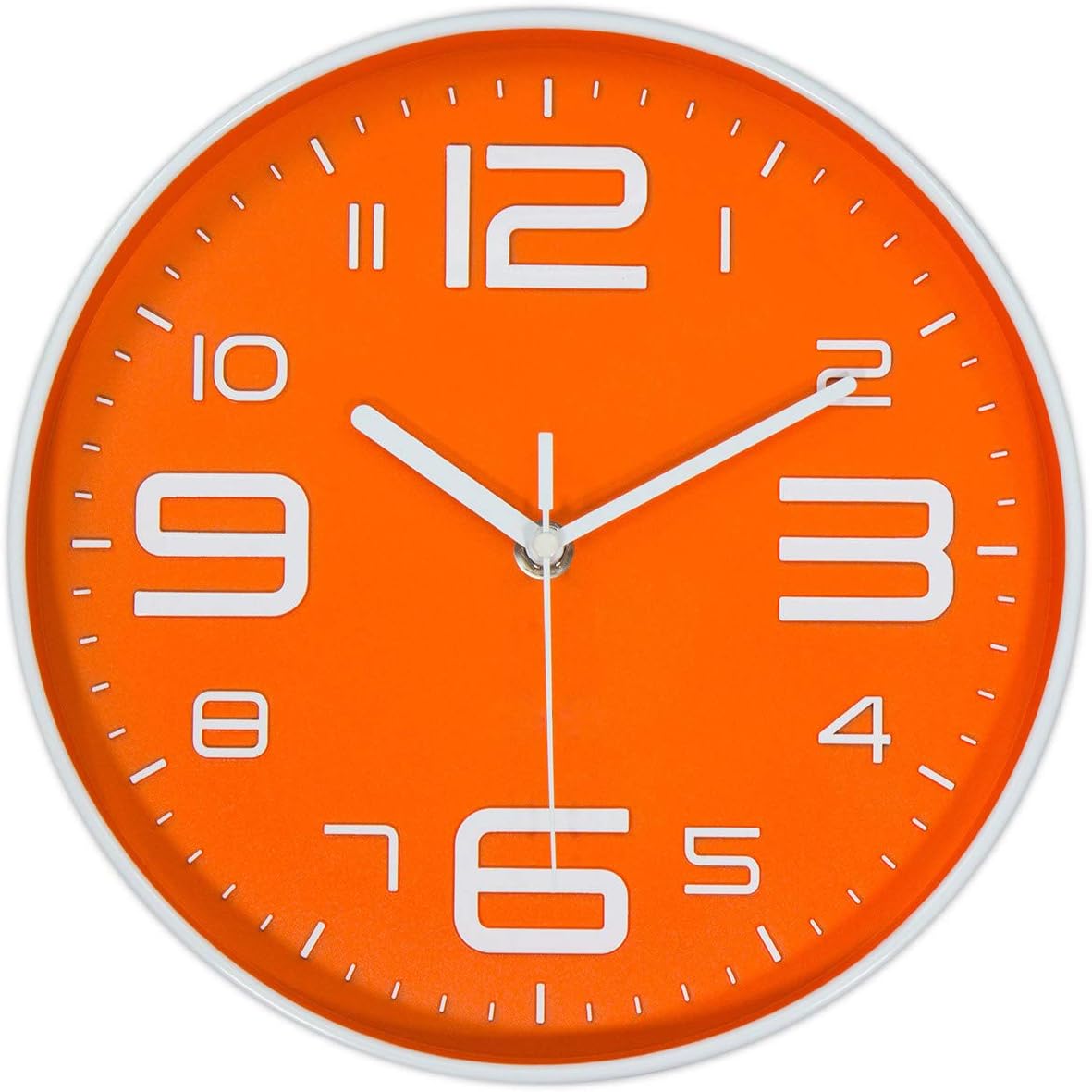 45MinST 10 Inch 3D Number Dial Face Modern Wall Clock, Silent Non-Ticking Round Home Decor Wall Clock with Arabic Numerals, Colorful Dial Face (Orange)