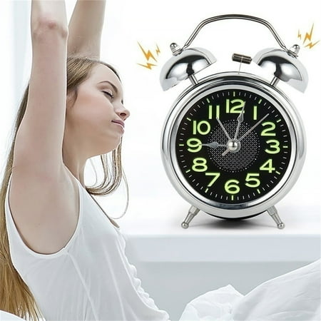 4 Inches Twin Bell Super Loud Alarm Clock With Nightlight For Heavy Sleepers