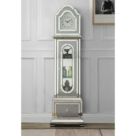 63Grandfather Clock with LED&Storage Space,3-Tier Shelf Sturdy Floor Clock for Decor,Living Room,Bedroom