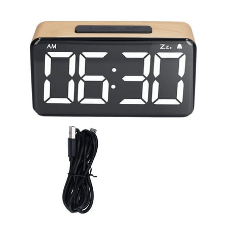 6inch LED Screen Digital Alarm Clock Wood Grain USB Charging Noiseless Alrm Clock Decoration