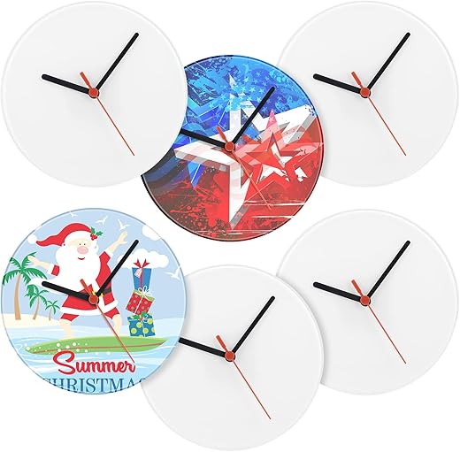 6 Pcs Sublimation Blank Clocks Wood DIY Wall Clock Round Printing Wall Clock Battery Operated Clock for Halloween Christmas Thanksgiving Day School Home Decor(9.8 Inch)