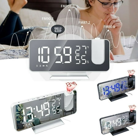 7.4 LED Digital Projection Dual Alarm Clock Snooze FM Radio Timer Monitor USB