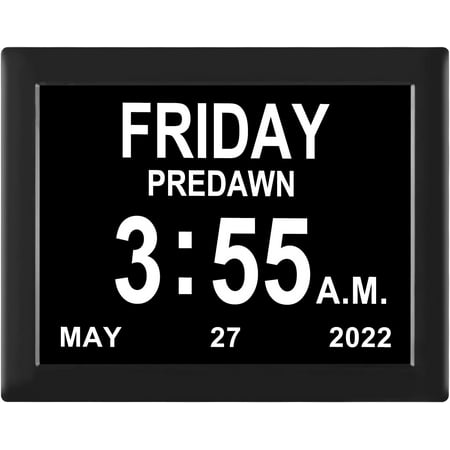 8 Inch Dementia Clock Large Digital Clock for Seniors, Digital Clock Large Display with Custom Alarms, Clock with Day & Date for Elderly,Level 10 Auto Dimming Black