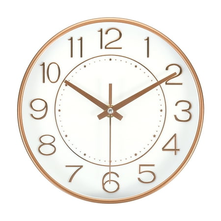 8 Inch Wall Clock Battery Operated Silent Non Ticking Round Modern Clock, Gold