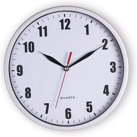 8 Silent Quartz Wall Clock Non-Ticking Digital Silver Wall Clocks