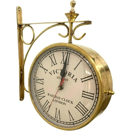 8 Victoria Station Double Sided Railway Shiny Brass Coated Clock Functional Clock Home Decor