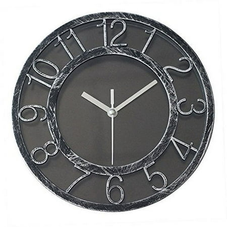 8 Vintage Quiet Sweep Quality Wall Clock Silent Quartz Wall Clocks Darkling Silver Non-Ticking Digital Clock with Plastic Bezel