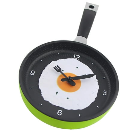 9 Inch Round Frying Pan Wall Clock Digital Silent Clock for Restaurant Decor Green