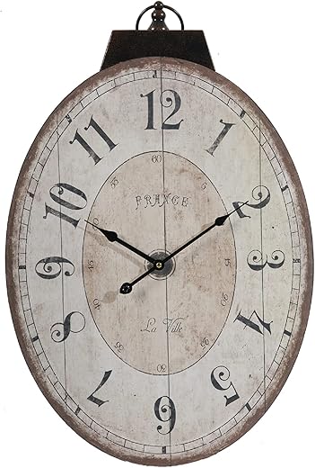 A and B Home 29" H Antique White Wood/Metal Indoor Thaddeus Oval Wall Clock for Living Room, Bedroom, Kitchen, Home, Office