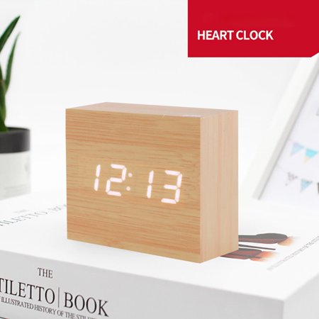 AaSFJEG Boho Table Decor Wood Clock Electronic Clock Square Digital Clock Small Alarm Clock Bedside Clock