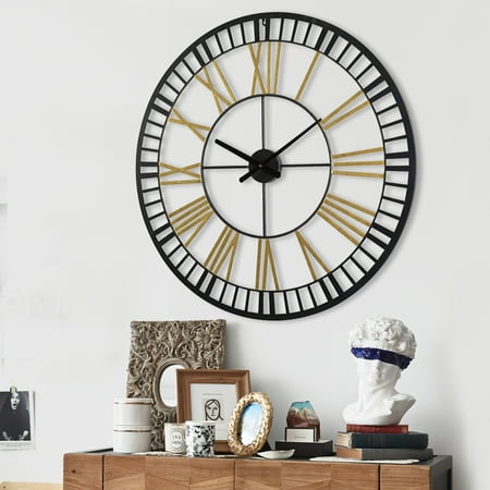 ABBSR 31in. Roman Numeral Round Wall Clock,Modern Non-Ticking Hang on Clocks for Living Room,Office