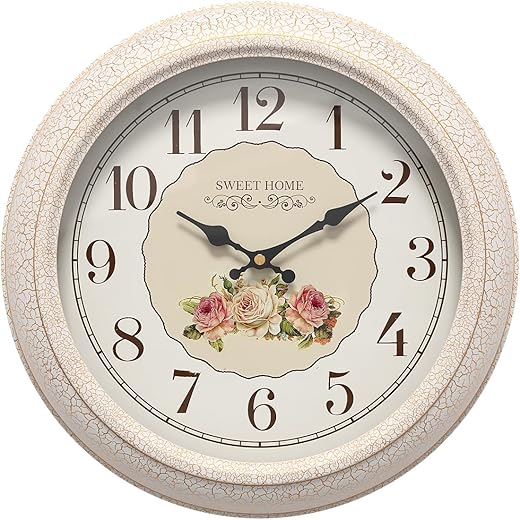 Abdurey French Flower Decorative Wall Clock, Silent Battery Operated Sweet Rose Style Floral Decor Wall Clocks, for Farmhouse, Kitchen, Bedroom, Bathroom, 11.5