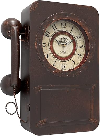 Abdurey Retro Old Telephone Wall Clock with Hidden Safe, Battery Operated Quartz Metal Wall Clocks, Large Rectangular Vintage Decor Clocks, for Farmhouse, Living Room(16" H x 12" W x 4" D)