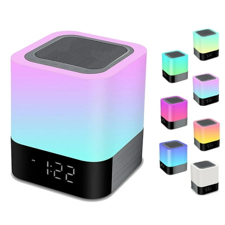 ABIDE Night Lights Bluetooth Speaker - Wireless Alarm Clock Bluetooth Speaker Touch Sensor Bedside Lamp with Dimmable & Changeable Multi-color