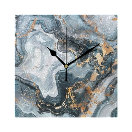 Abstract Deep Blue Marble Wall Clock Battery Operated Square Black Pointer Home Decor for Living Room Bedroom 7.78 x 7.78