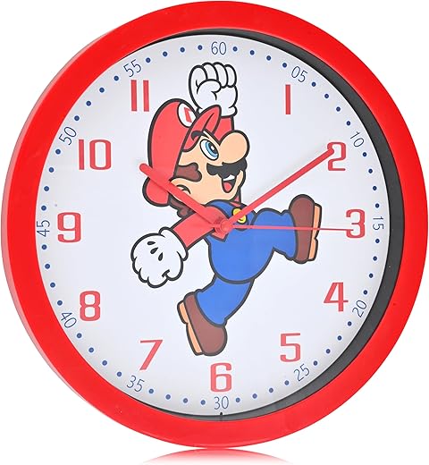 Accutime Super Mario Kids Wall Clock - 12-inch Analog Clock for Kids, Battery Operated Colorful Clock - Cordless Kids Clock, Modern Classroom Clock/School Clock - Fun & Magical Time Telling for Kids