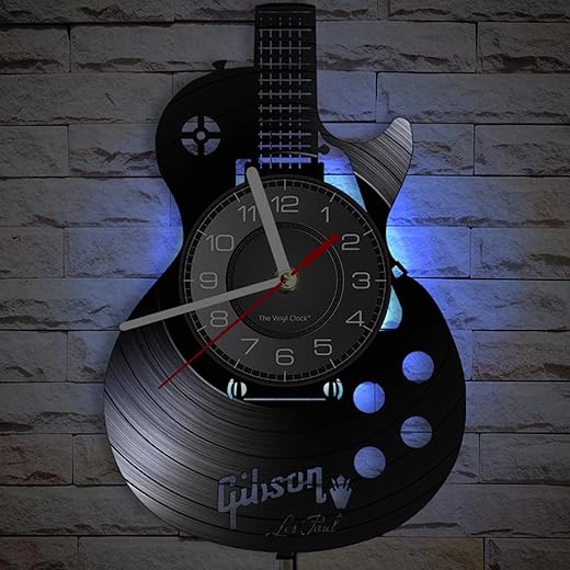 Acoustic Guitar 12 LED Vinyl LP Wall Art Wall Clock 7 Colors Musical Instrument Bedroom Home Interior Wall Decor Vinyl Record Night Light Wall Clock Rock N Roll Music Gift for Men Cave