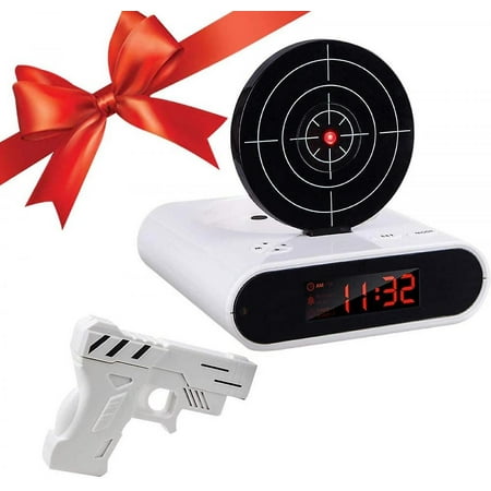 ACTL Target wake-up alarm clock, creative gun shooting alarm personalized 12-hour digital display, suitable for sleepers, for boys and girls (White)