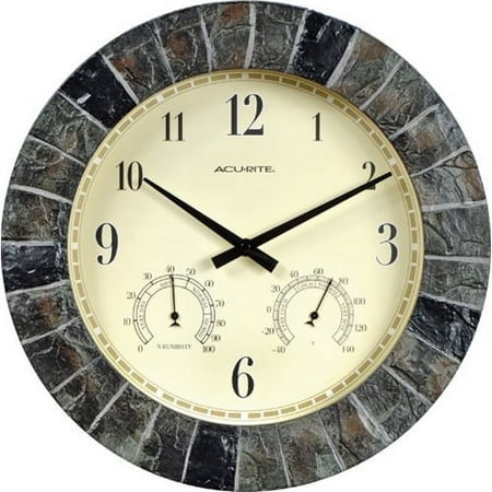 AcuRite 02418 14-Inch Faux-Slate Indoor/Outdoor Wall Clock with Thermometer, Hygrometer