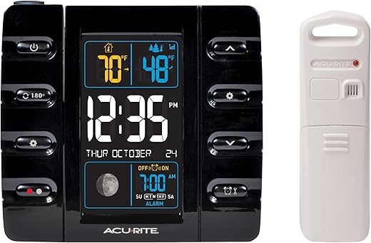 AcuRite 13020 Intelli-Time Projection Alarm Clock with Temperature and USB Charging , Black