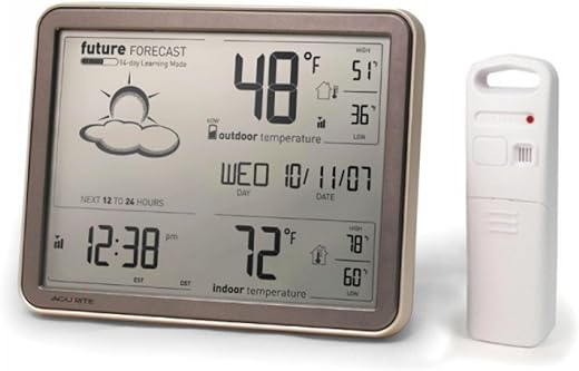 AcuRite 75077A3M Self-Learning Forecast Wireless Weather Station with Large Display and Atomic Clock, Black