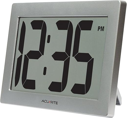 AcuRite 75102RM 9.5" Large Digital Clock with Intelli-Time Technology,Siliver,6-inch height=