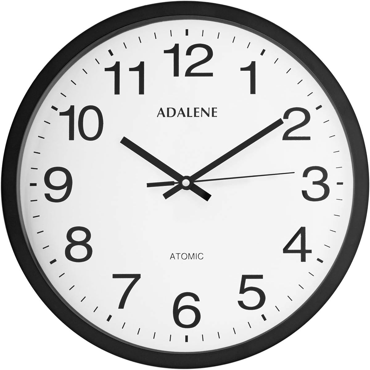 Adalene 12 Inch Large Atomic Wall Clock Analog Display - Vintage Black Wall Clock Atomic Movement - Battery Operated Modern Wall Clock for Office, School Classroom, Kitchen, Bedroom, Bathroom, Outdoor