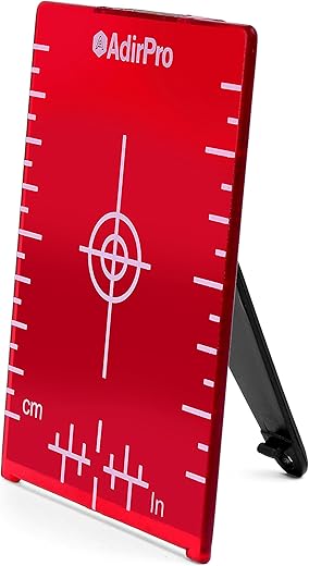 AdirPro Magnetic Floor Target Plate - Heavy Duty Laser Target Plate with Sturdy & Secure Stand - Enhance The Brightness for Laser Line Targets (4x3 Inches, Red)