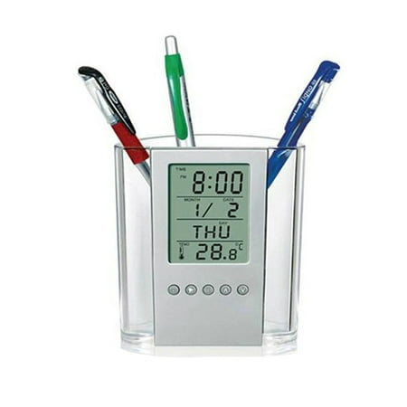 Adult Color Pencils Set with Multi-Functions Desk Pen Holder LCD Display Alarm Clock Thermometer Calendar Marker Pen Case