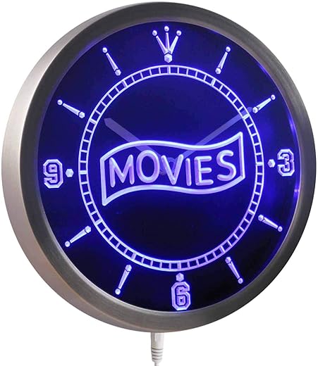 ADVPRO nc0399-b Movie Night Decor Neon Sign LED Wall Clock