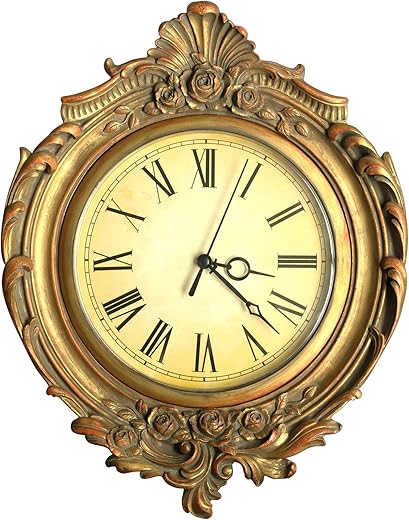 AELS Vintage Wall Clock, European Style Decorative Retro Wall Clock, Battery Operated for Living Room Bedroom Office Décor,Golden