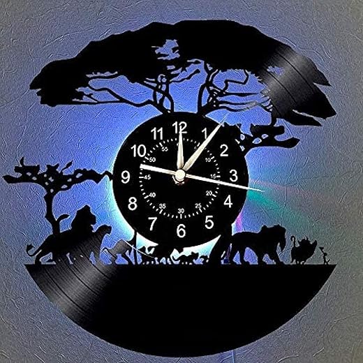 African Wildlife Vinyl Record Wall Clock, Lion Gifts Animals Safari Handmade Home Wall Decor South African Animal Unique Gifts (B-LED)