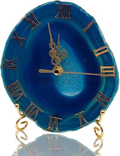 Agate Slice Desk Clock 5-6" Irregular Wall Clocks Silent for Office Living Room Bedroom Decor-Blue