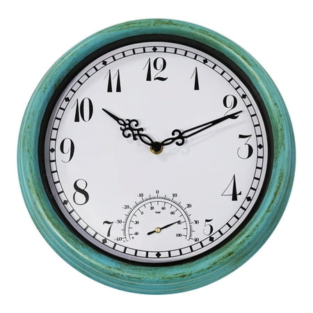 AGXAP Clock Instruments Retro Round Turquoise Metal Analog Wall Clock