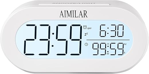 AIMILAR Digital Alarm Clock with Timer - Bedside Clock with Snooze | White Kitchen Timer | Table Clock | Countdown Timer | Multi-Functional Digital Clock for Bedroom, Office, Kitchen