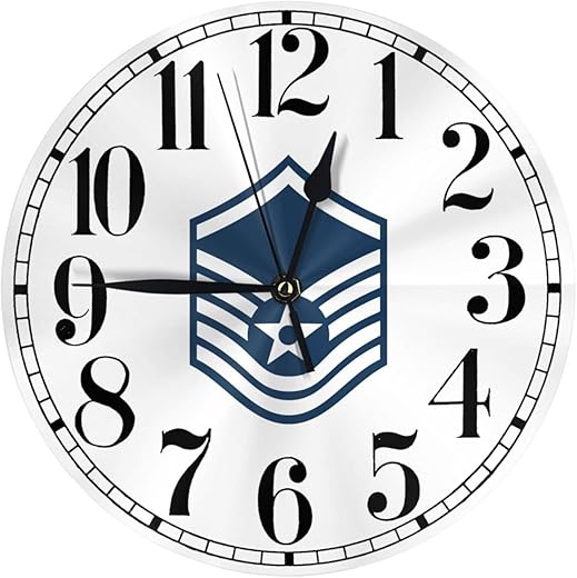 Air Force USAF Master Sergeant Wall Clocks 10 Inch Silent Non Ticking Quartz Analog Small Day Decorative Wall Clocks for Office Home