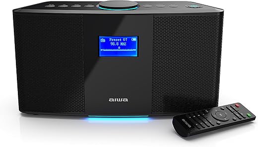 Aiwa Exos 5 Wireless Speaker - Sound and Versatile Connectivity, Bluetooth, FM Radio, 20W RMS, Clock, LCD Display, Alarm Clock Functionality