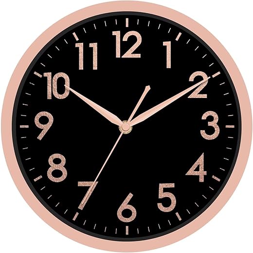 AKCISOT 14 Inch Wall Clock, Modern Large Wall Clocks Battery Operated, Analog Silent Non Ticking Clock Decorate for Living Room, Office, Bedroom, Bathroom, Kitchen(Rose Gold Black)