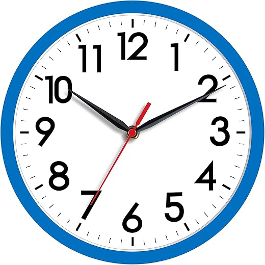 AKCISOT Wall Clock 8 Inch Silent Non-Ticking Modern Clocks Battery Operated - Analog Small Classic for Office, Home, Bathroom, Kitchen, Bedroom, School(Blue)